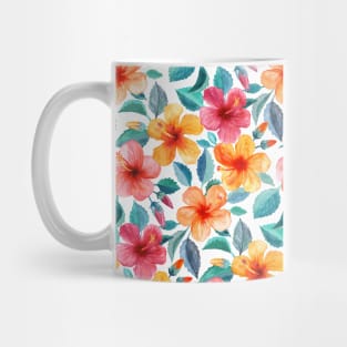 Colorful Watercolor Hibiscus on Clean White Mug